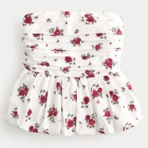 Hollister White and Red Floral Tube Top